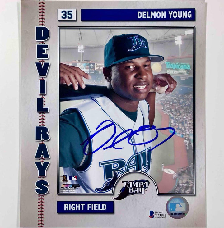 Delmon Young autograph Tampa Bay Devil Ray signed MLB 8x10 photo BAS COA Beckett