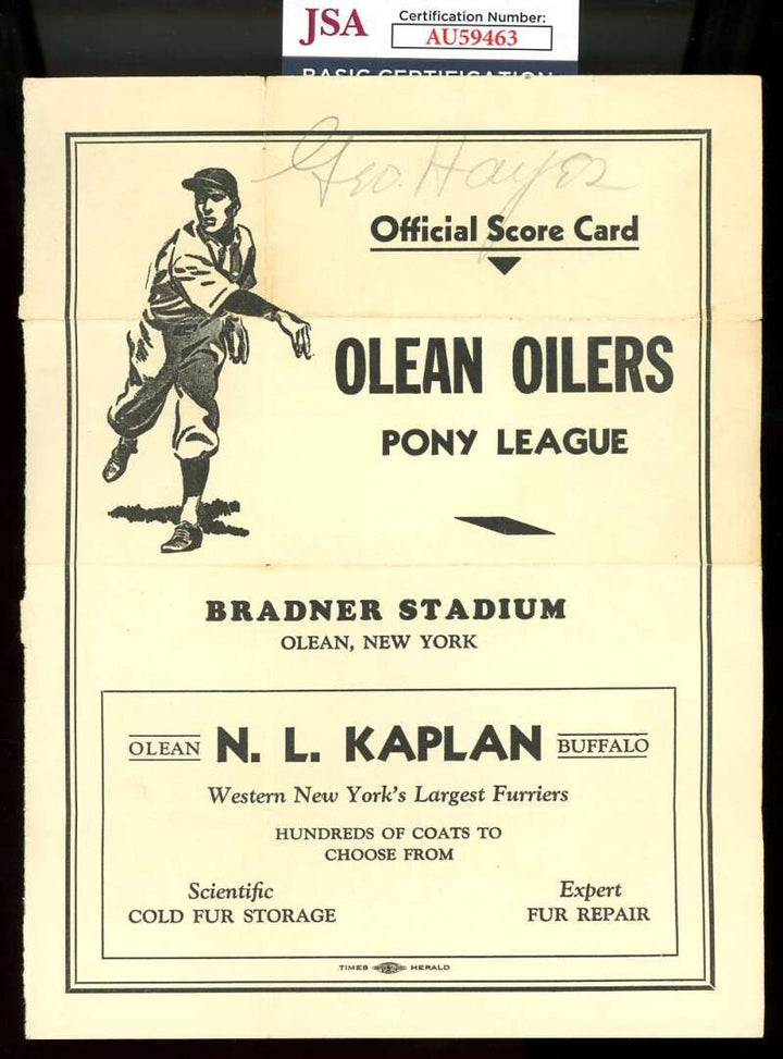 Gabby Hayes JSA Coa Signed Olean Oilers Baseball Scorecard