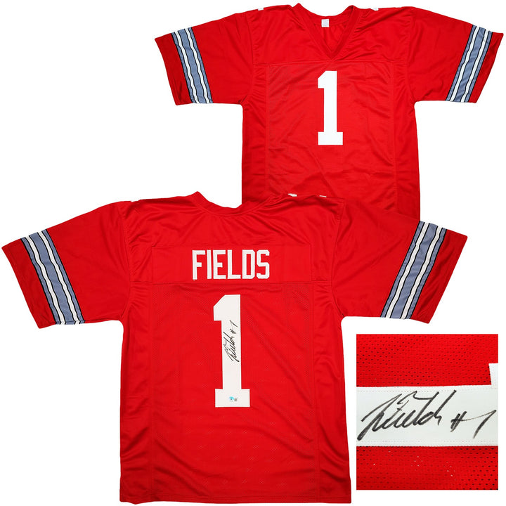 Ohio State Buckeyes Justin Fields Autographed Signed Red Jersey Beckett