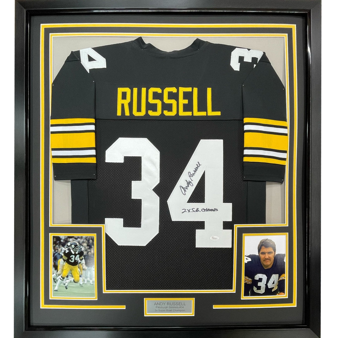 FRAMED Signed ANDY RUSSELL 35x39 Pittsburgh Black Jersey JSA COA