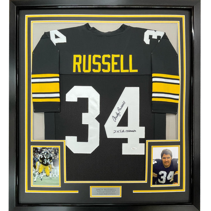 FRAMED Signed ANDY RUSSELL 35x39 Pittsburgh Black Jersey JSA COA