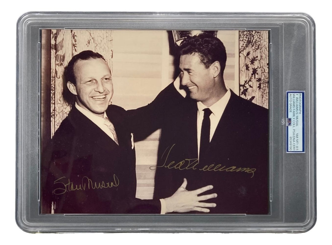 Ted Williams Stan Musial Signed Slabbed 8x10 Photo PSA NM-MT 8.5