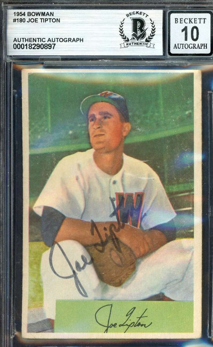 Joe Tipton Gem Mint 10 Beckett BAS Signed 1954 Bowman Autograph