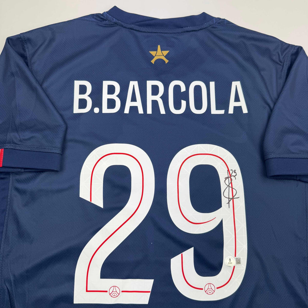 Autographed/Signed Bradley Barcola PSG Paris Saint Germain Blue Jersey BAS COA