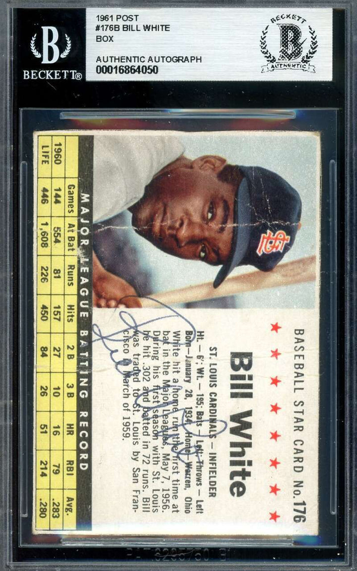 Bill White Beckett BAS Signed 1961 Post Autograph