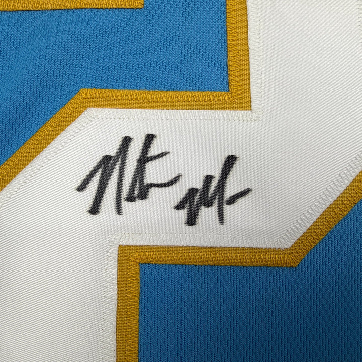 Autographed/Signed Natrone Means LA San Diego Powder Blue Jersey Beckett BAS COA