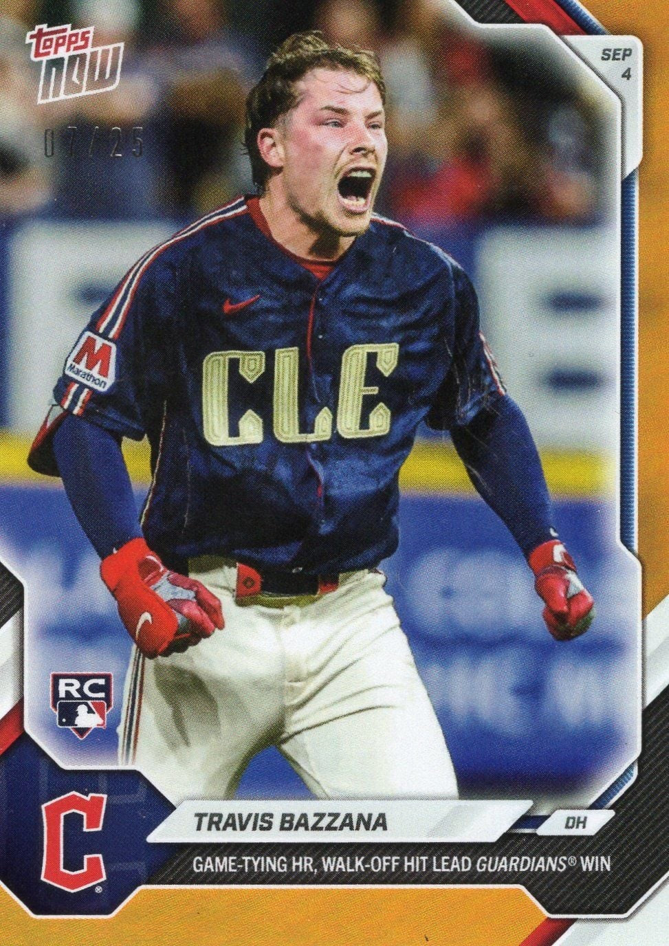 2026 Topps Now Travis Bazzana #636 Orange Foil /25 Rookie RC Baseball Card