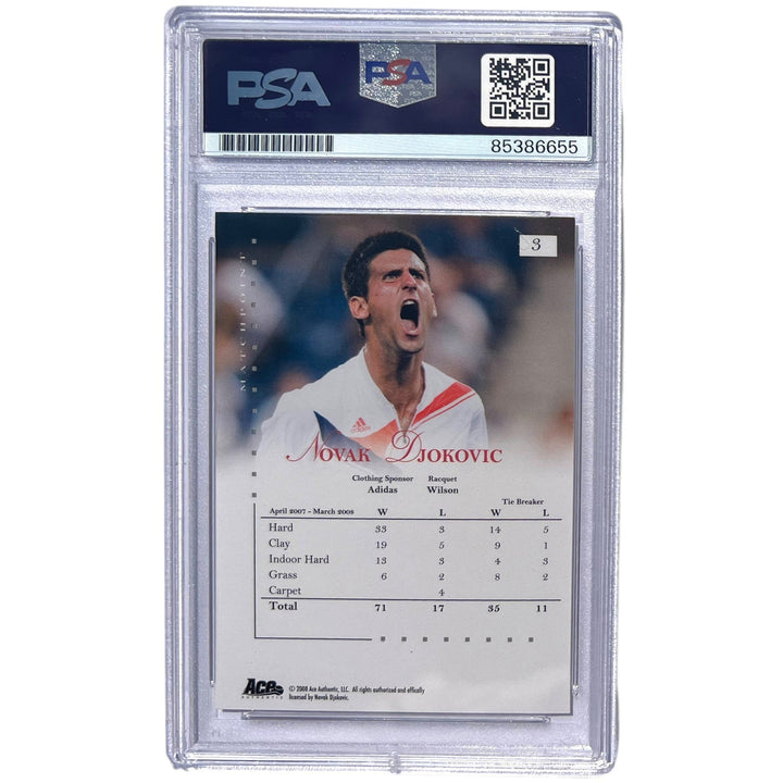 NOVAK DJOKOVIC SIGNED 2008 ACE AUTHENTIC MATCH POINT CARD #3 AUTO PSA/DNA