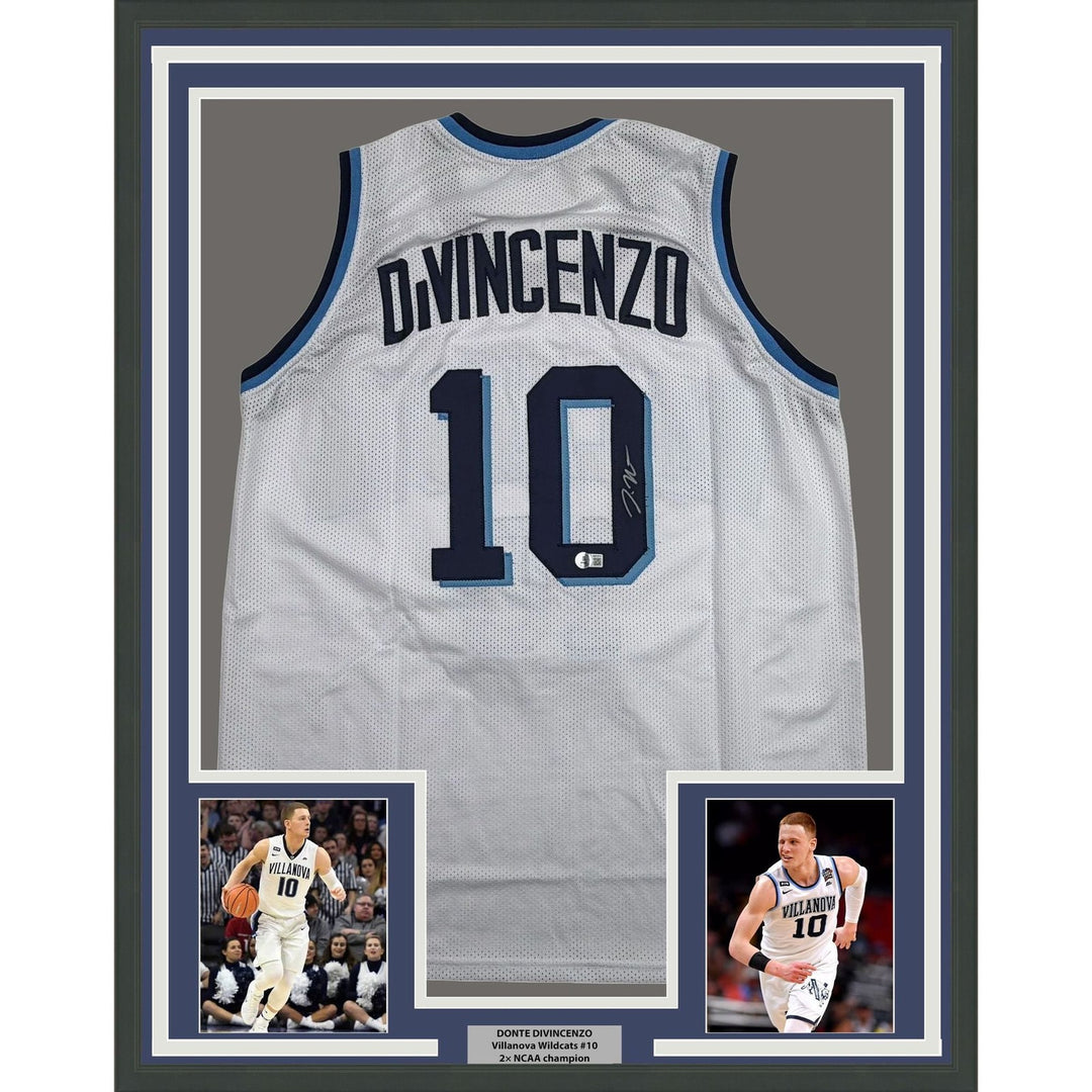 Framed Autographed Donte DiVincenzo 35x39 Villanova White Jersey BAS COA