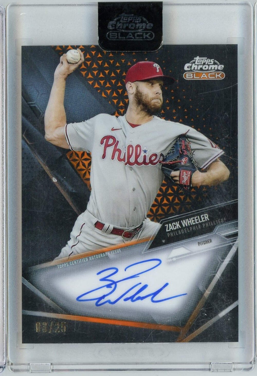 2021 Topps Chrome Black Zack Wheeler #CBAZW /25 Orange Auto Baseball Card