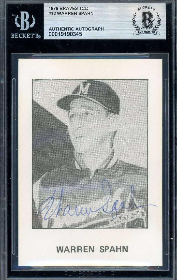 Warren Spahn Beckett BAS Signed 1978 Braves TCC Autograph