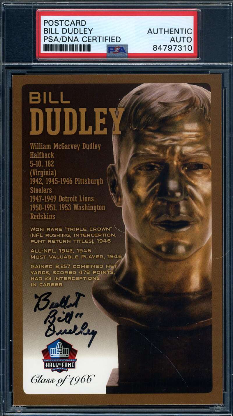 Bill Dudley PSA DNA Signed Hall of Fame Bronze Bust Postcard Autograph