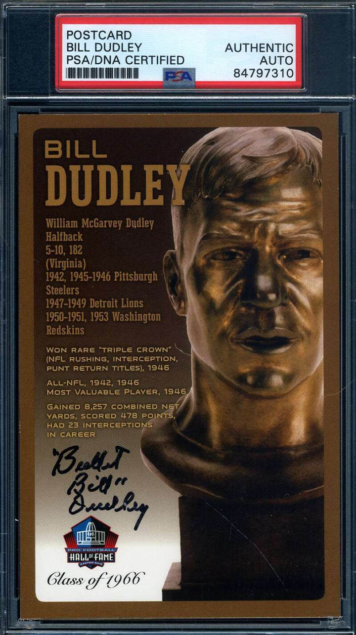 Bill Dudley PSA DNA Signed Hall of Fame Bronze Bust Postcard Autograph