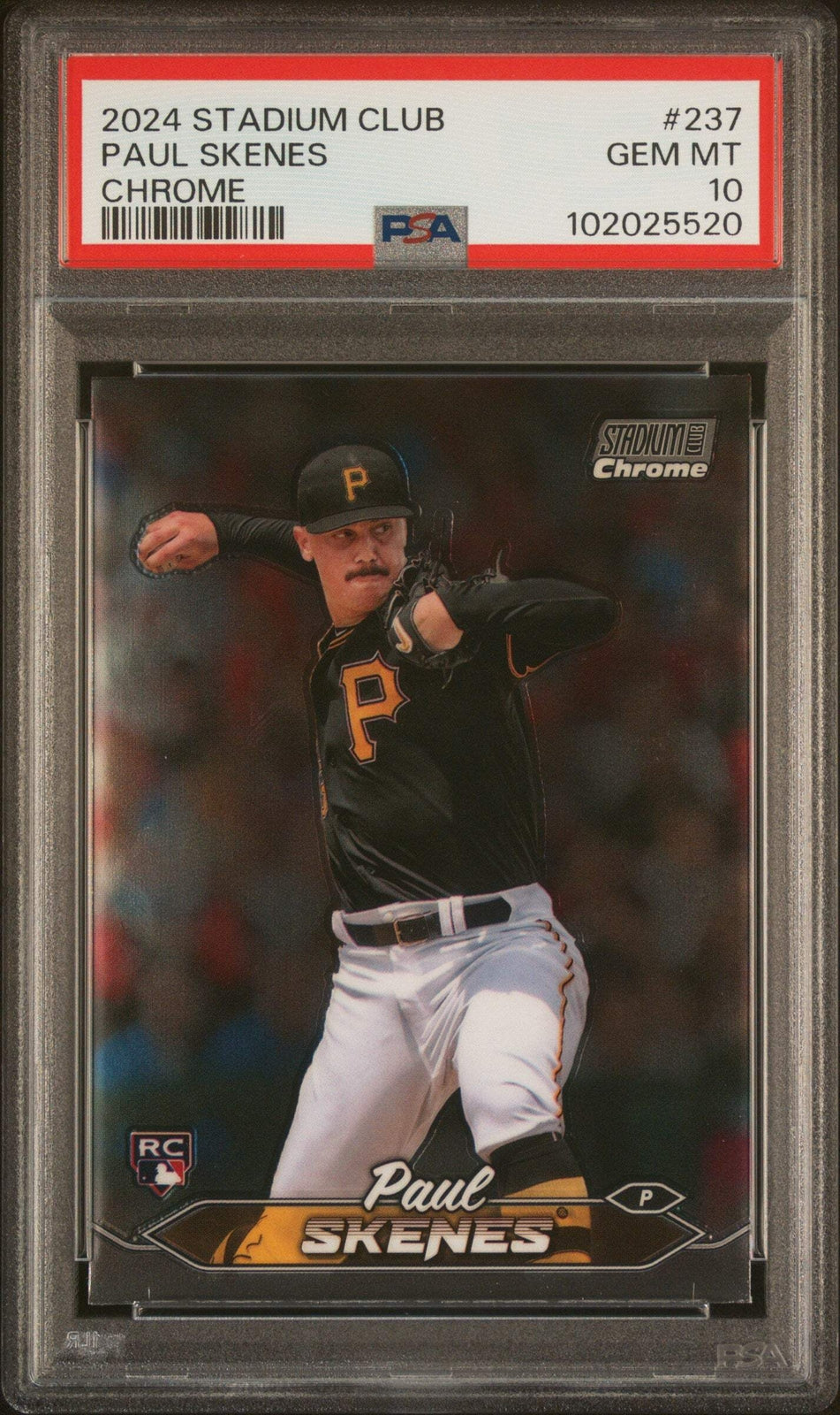 Graded 2024 Topps Stadium Club Paul Skenes #237 Chrome RC Baseball Card PSA 10