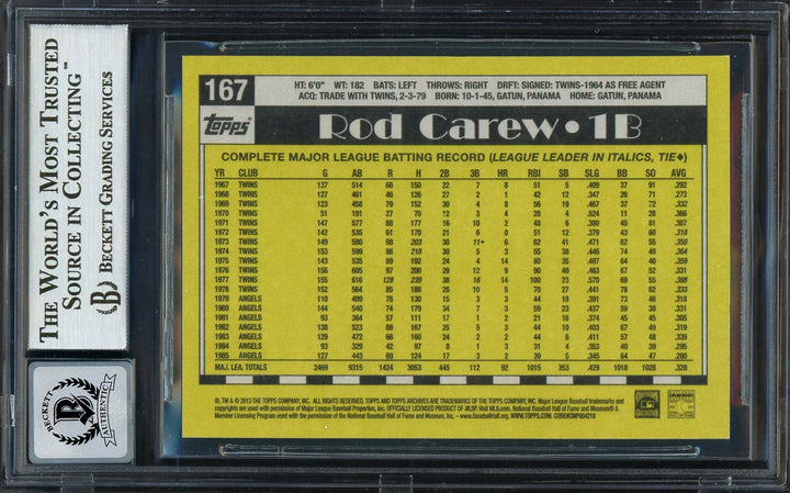 Rod Carew Auto 2013 Topps Archives Card 167 California Angels Auto GM 10 Beckett