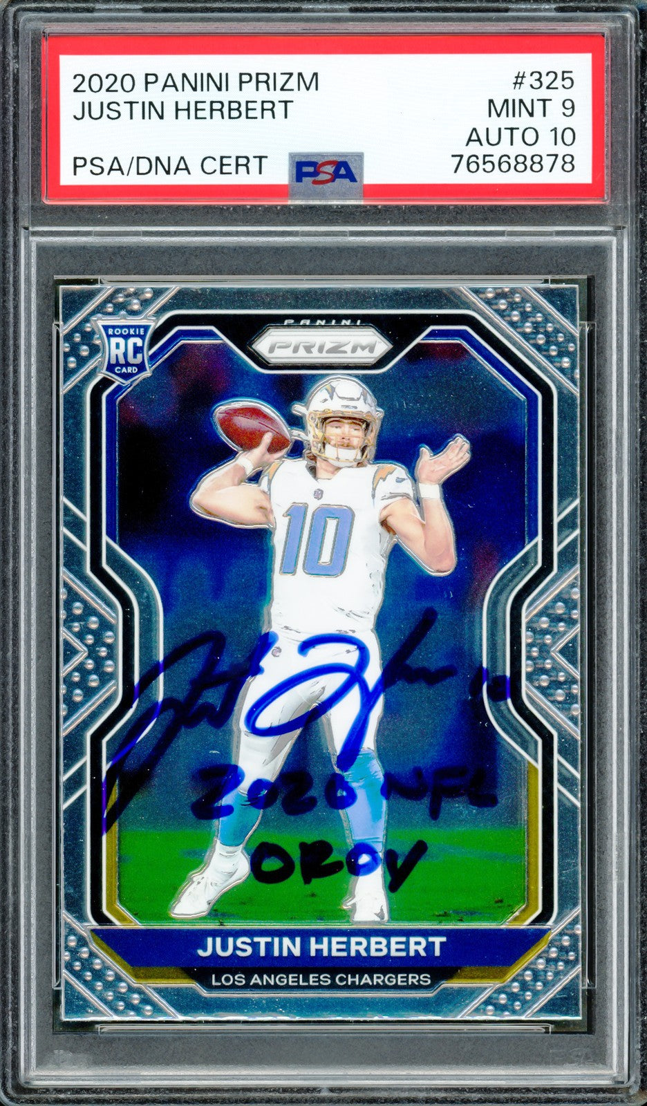 Justin Herbert Signed 2020 Panini Prizm RC #325 Chargers PSA9 Auto 10 PSA/DNA