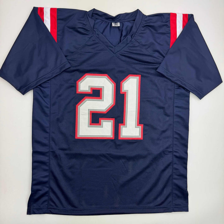 Autographed/Signed Jaylinn Hawkins New England Blue Jersey Beckett BAS COA