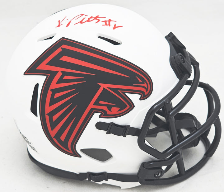 Kyle Pitts Auto Signed Falcons Lunar Eclipse White Speed Mini Helmet Beckett Wit