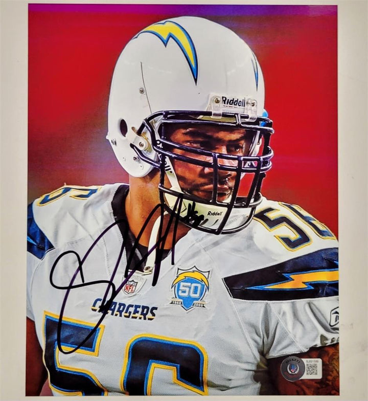 Shawne Merriman signed San Diego Chargers 8x10 Photo #2 autograph ~ BAS Beckett