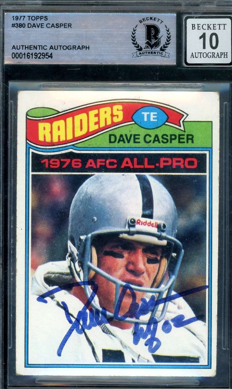 Dave Casper Gem Mint 10 Beckett BAS Signed 1977 Topps Rookie Autograph Raiders