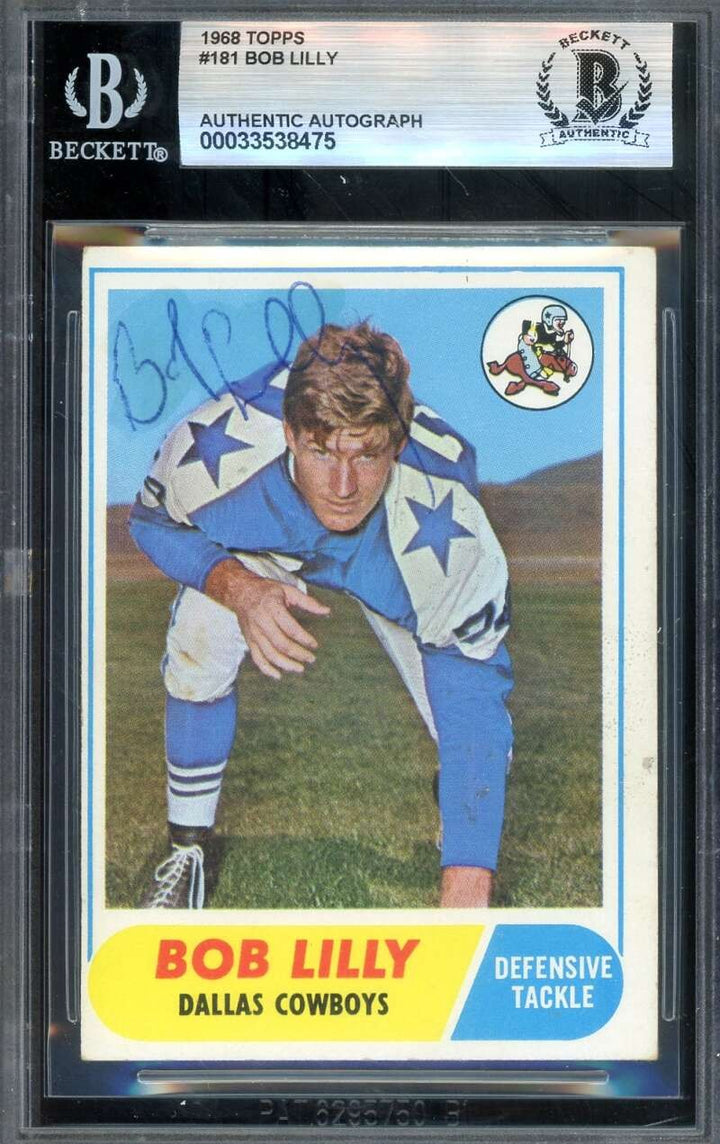 Bob Lilly Beckett BAS Vintage Signed 1968 Topps Autograph Cowboys