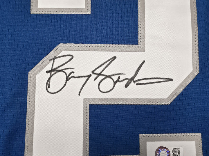 Lions Barry Sanders Auto Blue M&N 1996 NFL Legacy Throwback Jersey 52 Beckett