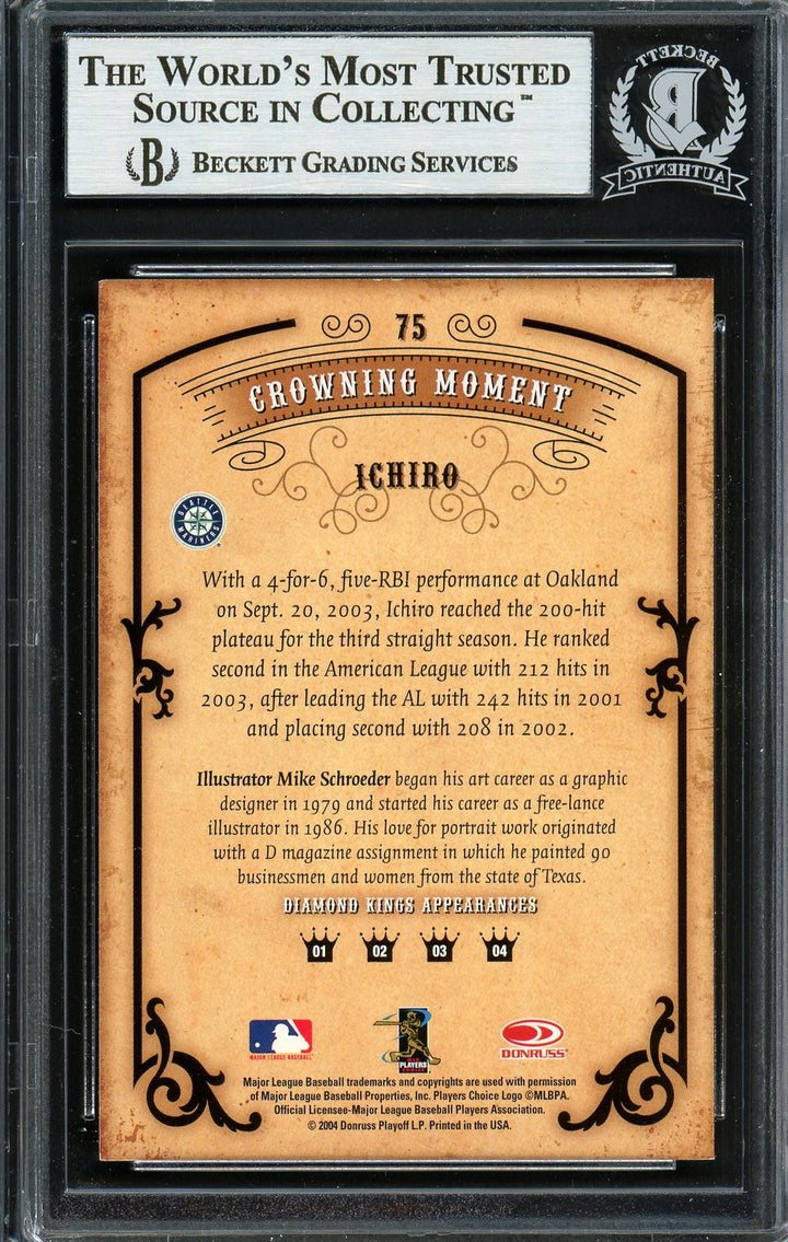 Ichiro Suzuki Signed 2004 Donruss Diamond Kings Card 75 Seattle Mariners Beckett