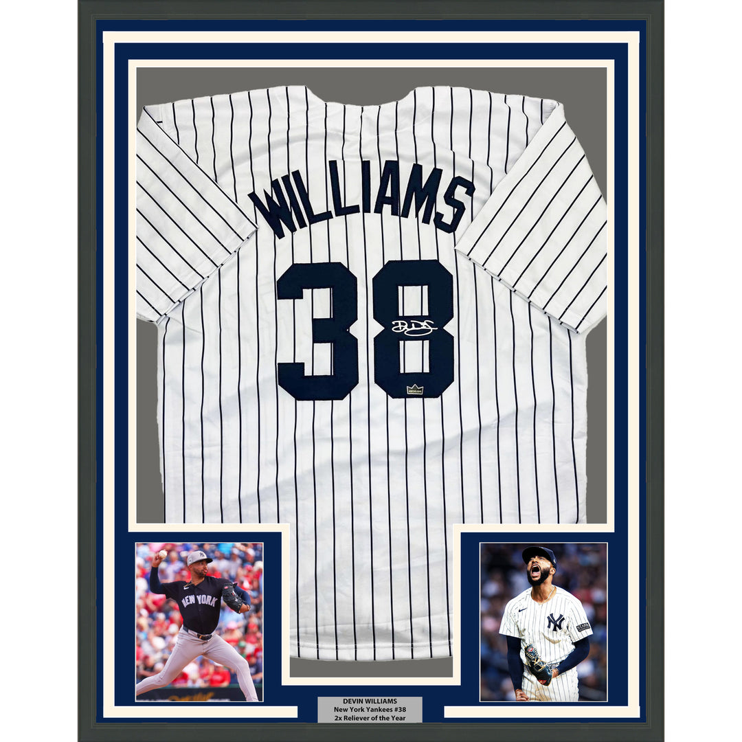 Framed Facsimile Autographed Devin Williams 35x39 Pin Reprint Laser Auto Jersey