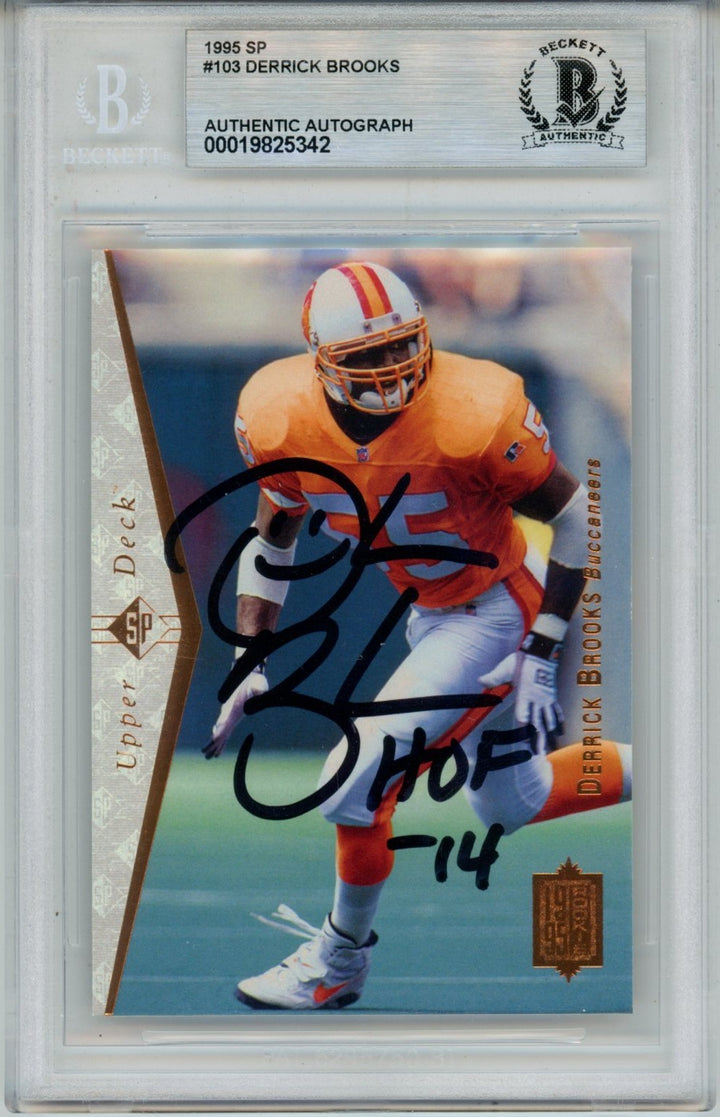 Derrick Brooks Autographed 1995 UD SP #103 w/HOF Trading Card Slab Beckett 57067