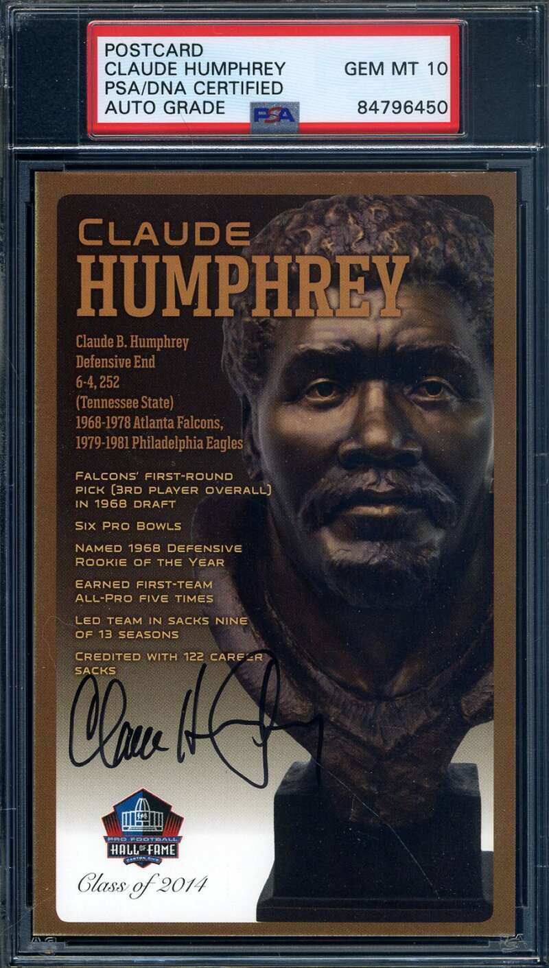 Claude Humphrey Gem Mint 10 PSA DNA Signed HOF Bronze Bust Postcard Autographed
