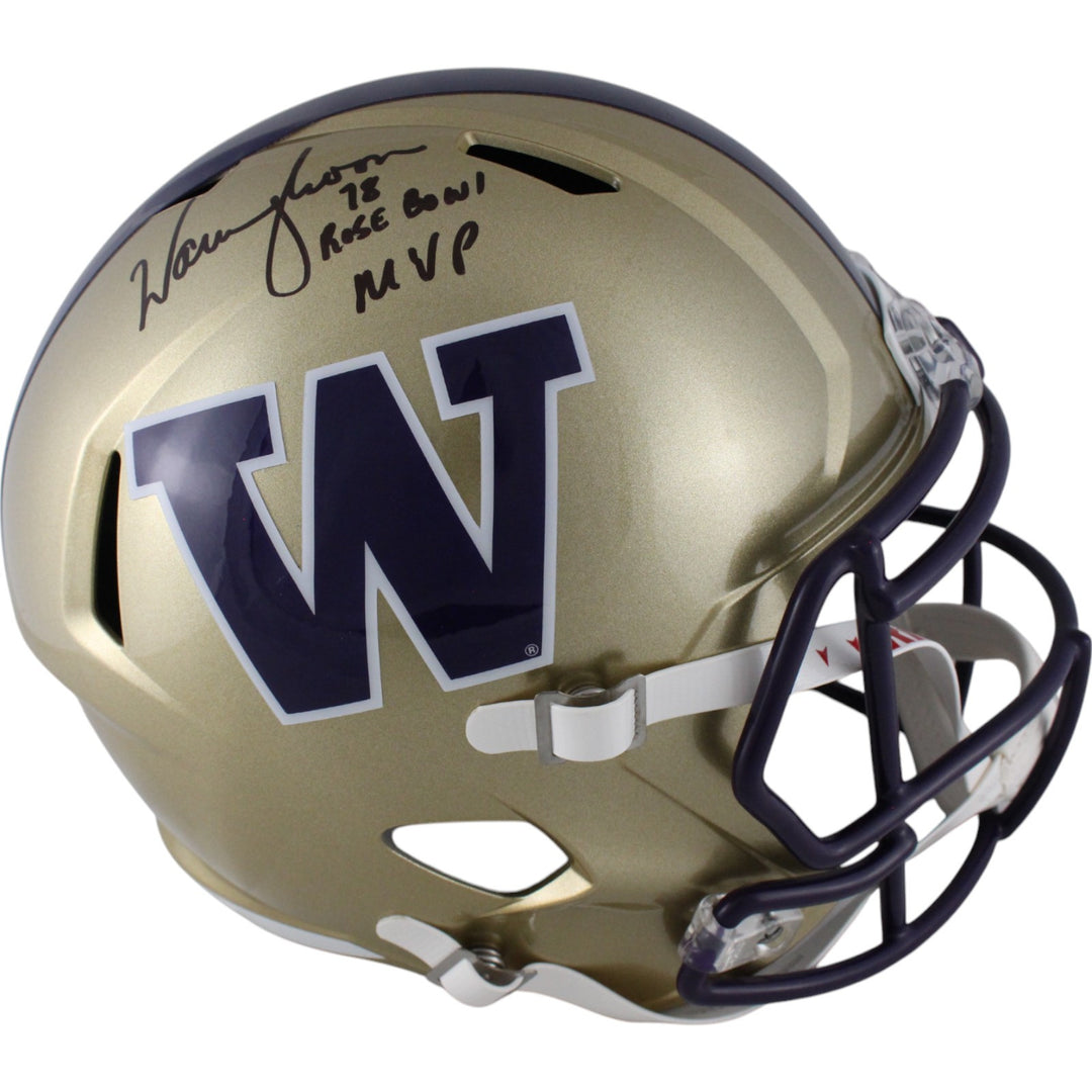 Warren Moon Autographed Washington Huskies F/S Helmet 78 Rose Bowl MVP BAS 49307