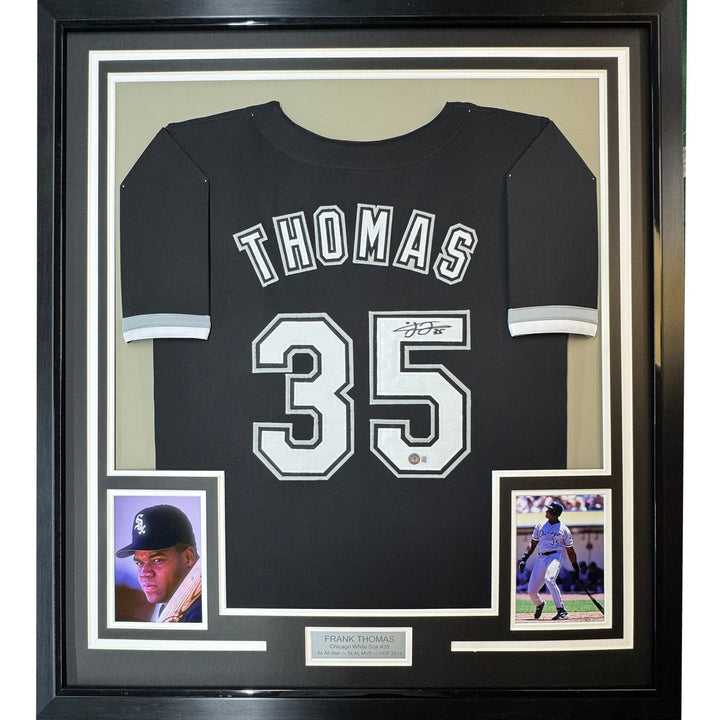 FRAMED Signed FRANK THOMAS 35x39 Chicago Black Jersey JSA COA Auto