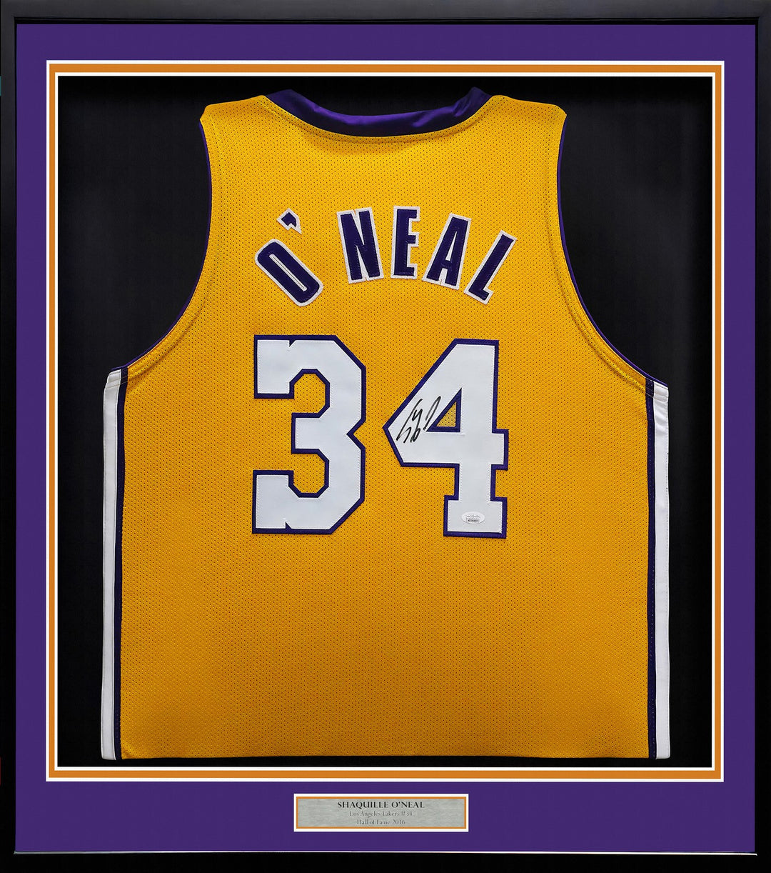 Los Angeles Lakers Shaquille O'Neal Signed Framed Gold Jersey JSA Witness