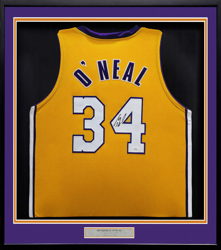 Los Angeles Lakers Shaquille O'Neal Signed Framed Gold Jersey JSA Witness