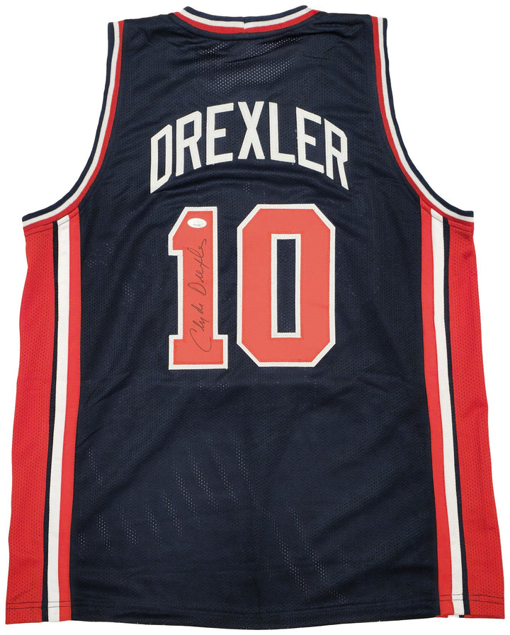 Team USA Clyde Drexler Autographed Signed Blue Jersey JSA