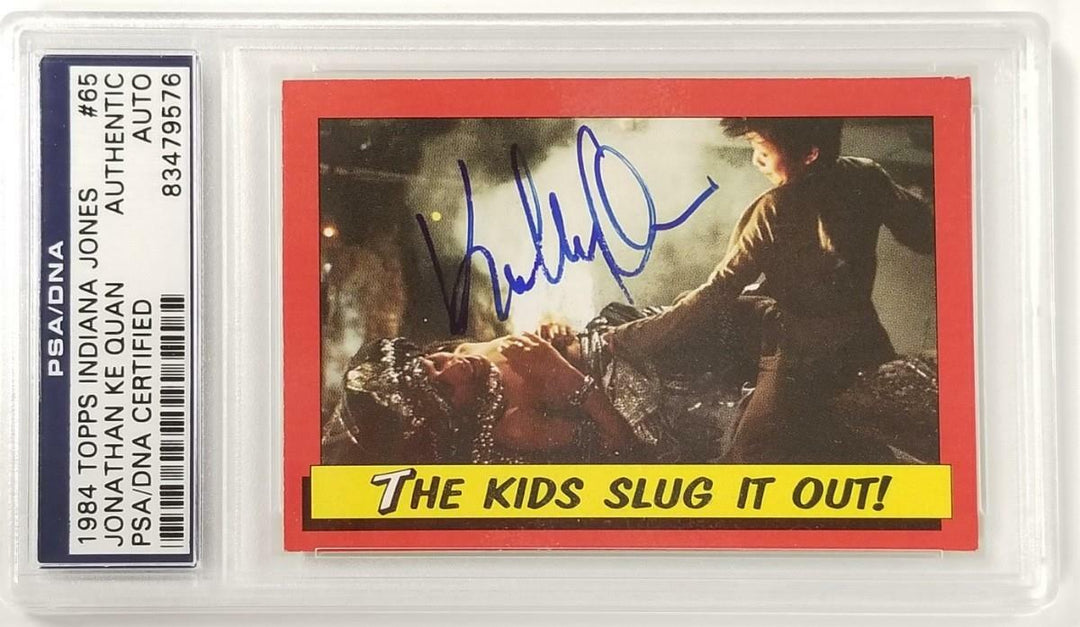 Jonathan Ke Quan signed 1984 Topps Indiana Jones #65 Kids Slug it Out Card ~ PSA
