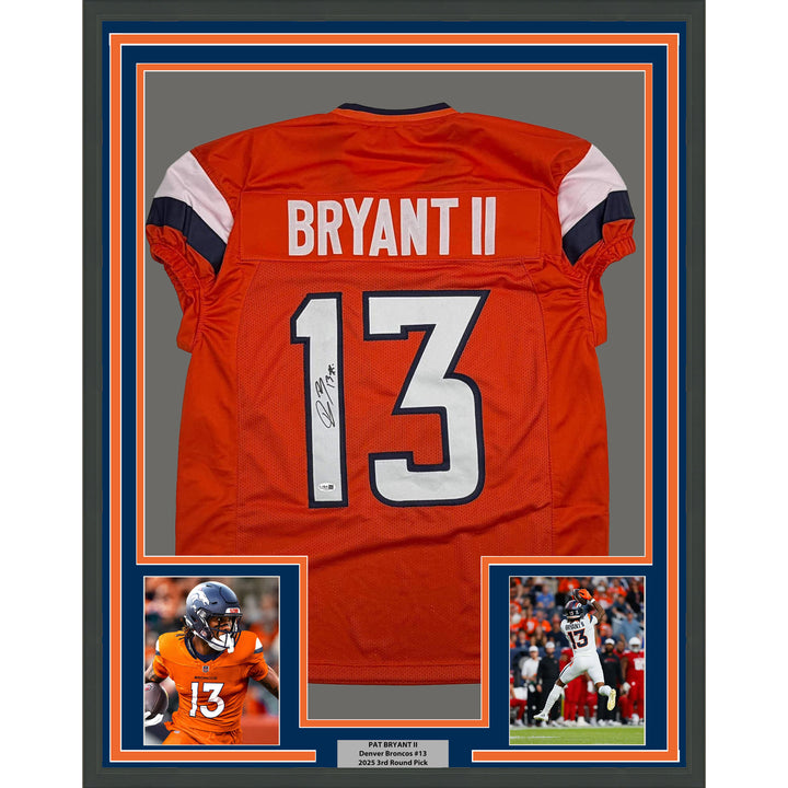 Framed Autographed/Signed Pat Bryant II 35x39 Denver Orange Cut Jersey JSA COA