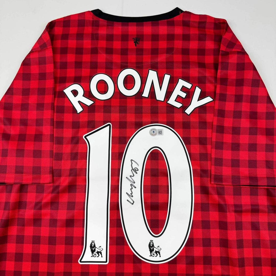 Autographed/Signed Wayne Rooney Manchester United Red Checkered Jersey BAS COA