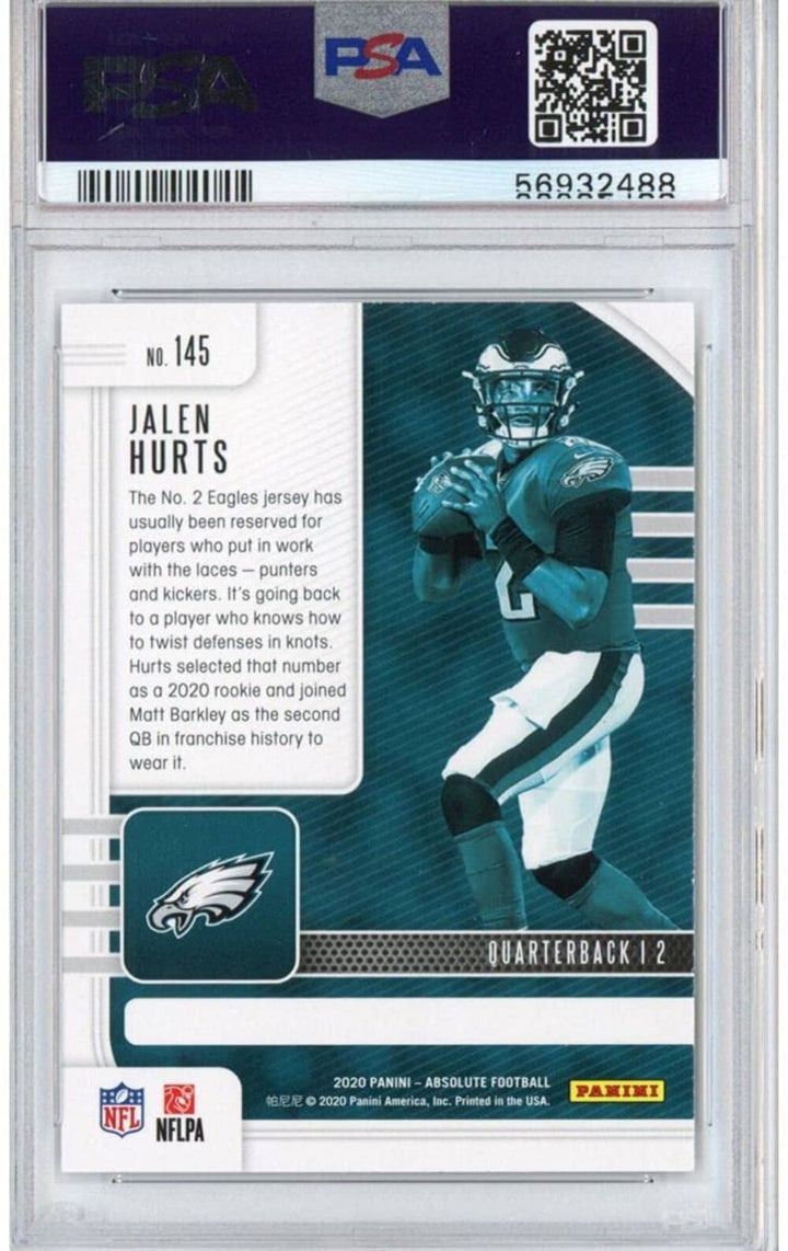 Graded 2020 Panini Absolute JALEN HURTS #145 Rookie RC Card PSA 10 Gem Mint