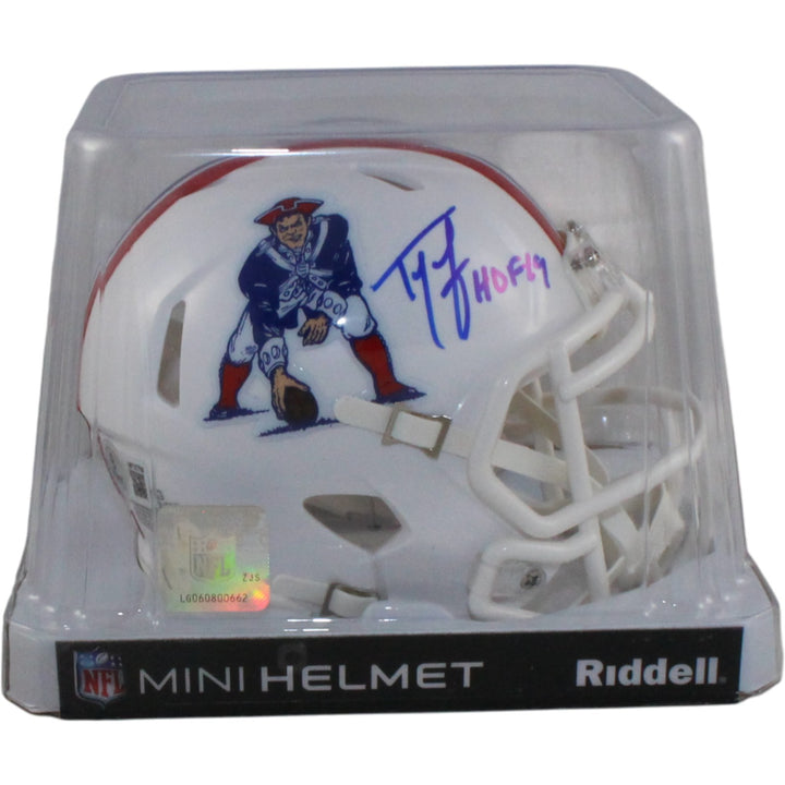 Ty Law Autographed New England Patriots TB Mini Helmet HOF Beckett Witness 55046