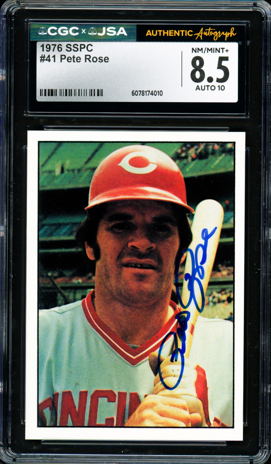 Pete Rose Auto Signed 1976 SSPC Card 41 Reds Card 8.5 Auto GM 10 CGC x JSA