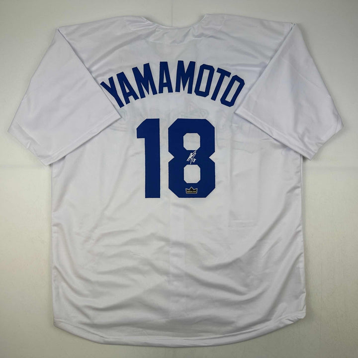 Facsimile Autographed Yoshinobu Yamamoto Los Angeles LA White Reprint Jersey XL