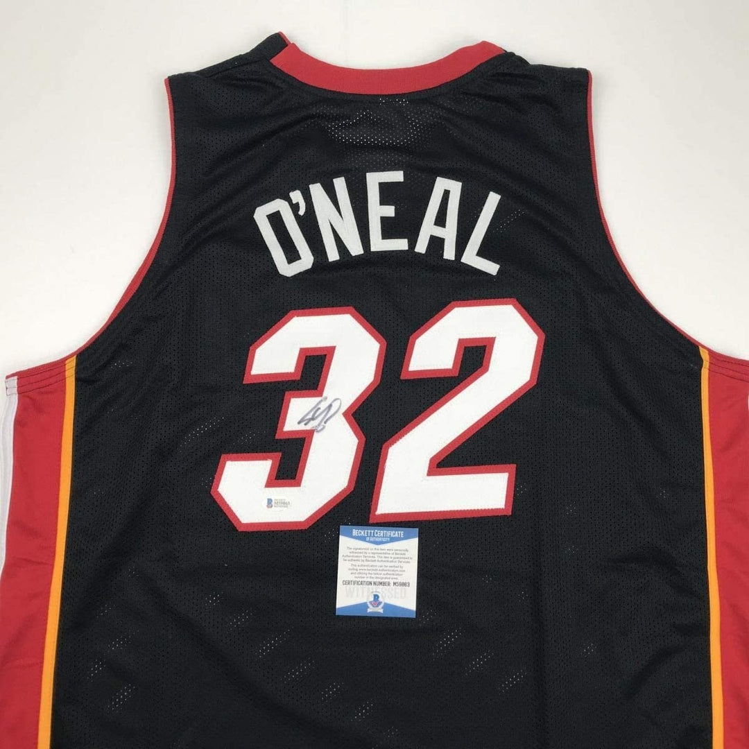 Autographed/Signed SHAQUILLE SHAQ O'NEAL Miami Black Jersey BAS COA Auto