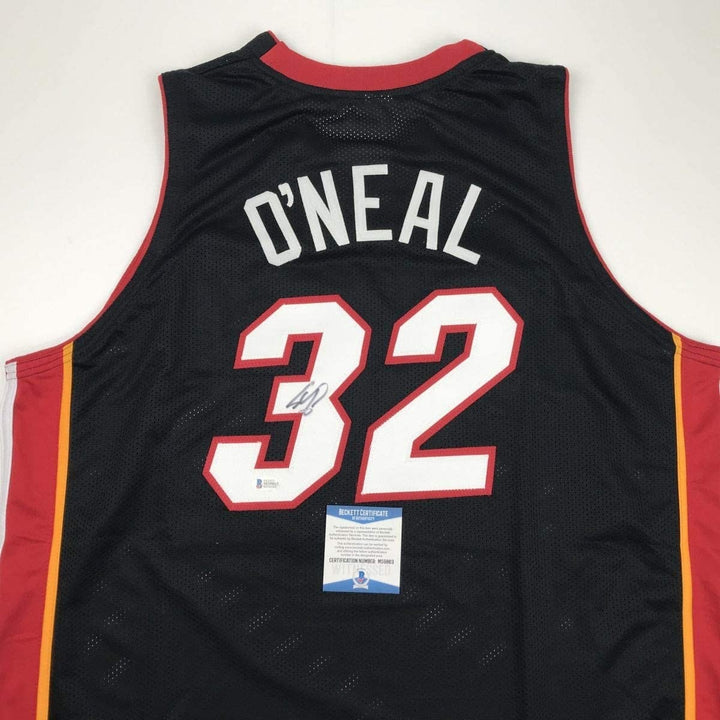 Autographed/Signed SHAQUILLE SHAQ O'NEAL Miami Black Jersey BAS COA Auto