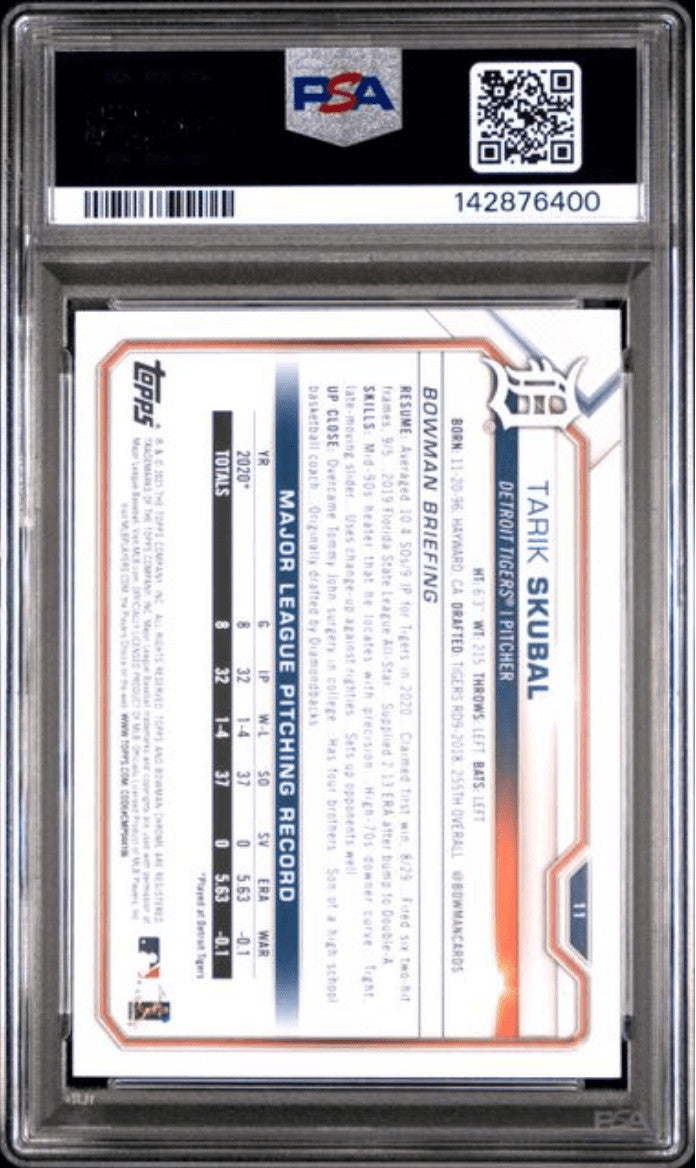 Graded 2021 Topps Bowman Tarik Skubal #11 Rookie RC Baseball Card PSA 10