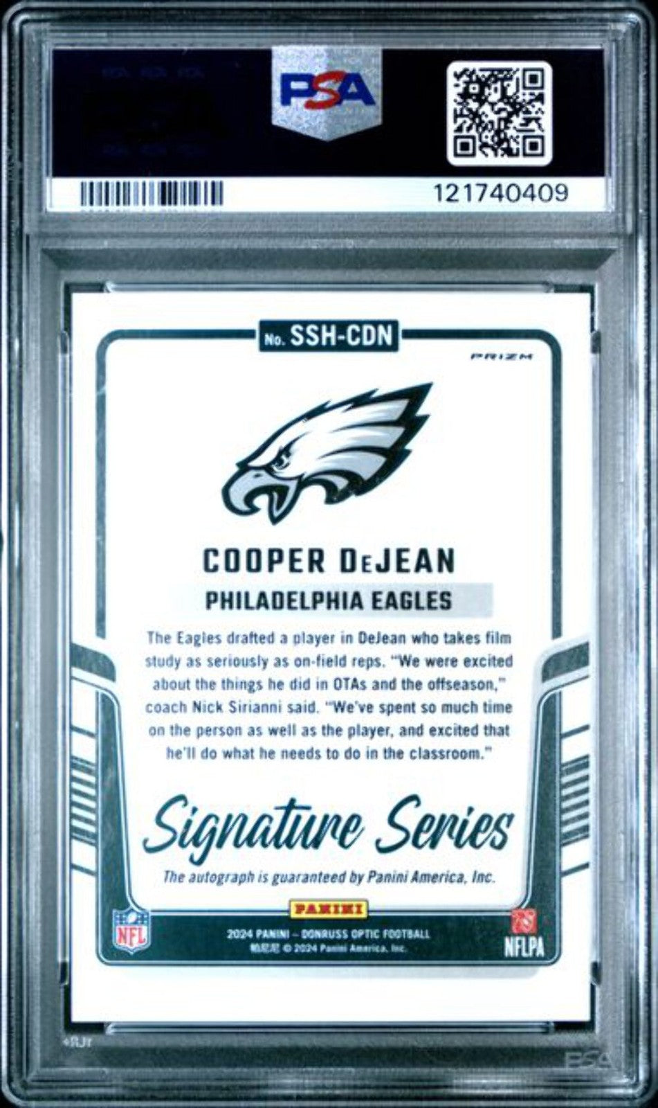 Graded 2024 Donruss Optic Signature Cooper DeJean SSHCDN Auto Rookie Card PSA 10