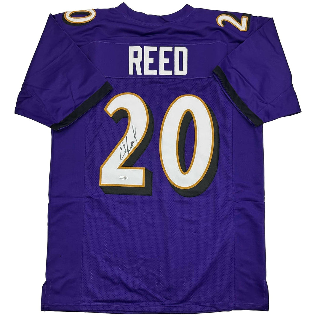 Autographed/Signed Ed Reed Baltimore Purple Football Jersey Beckett BAS COA