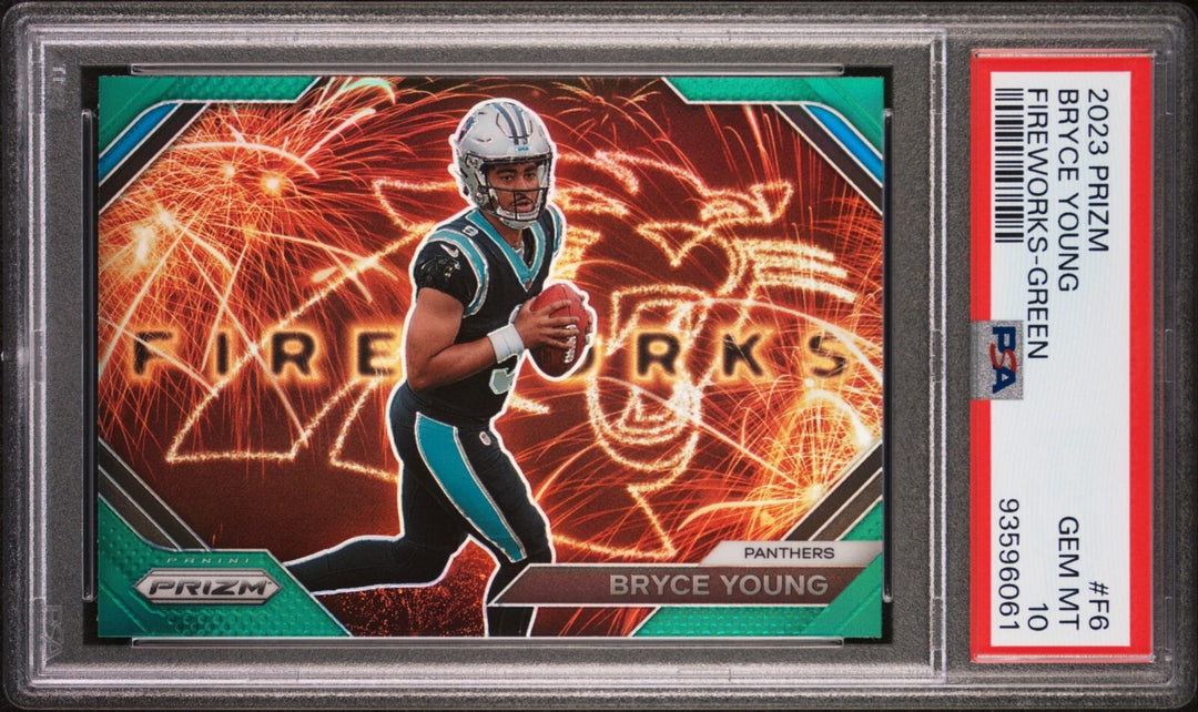 Bryce Young 2023 Prizm Fireworks Green Rookie Card #F6- PSA Graded 10 Gem Mint