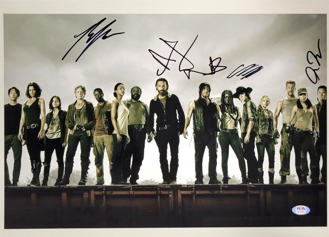 The Walking Dead Cast (5) signed 12x18 photo Lincoln Reedus Riggs autograph PSA