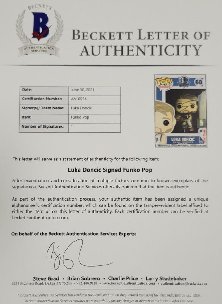 Luka Doncic autograph signed Funko POP figure w/ Photo Proof ~ BAS Beckett COA